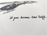 Helicopter "Let your dreams take flight." 8x10 archival quality fine art paper print, black and white.