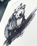 Koala and baby "I will carry you. Always." 8x10 archival quality fine art paper print, black and white with light texture.