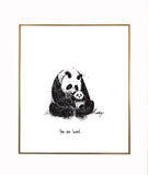 You Are Loved Panda, 8x10 lightly textured archival quality fine art print, black and bright white
