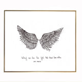 Wings "Nothing can dim the light that shines from within." 8x10 archival quality fine art paper print, black and white with light texture.