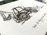 Construction Trucks, Backhoe "Create the things you wish existed." 8x10 archival quality fine art paper print, black and white.