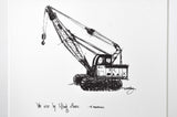 Construction Trucks, Crane "We rise by lifting others." 8x10 archival quality fine art paper print, black and bright white.