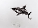 Shark "Live Fearlessly" 8x10 archival quality fine art paper print, black and bright white with light texture.