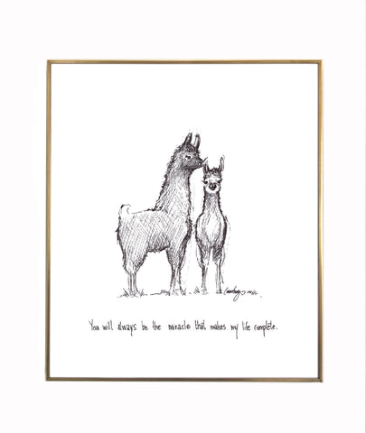 Llama mama and child "You will always be the miracle that makes my life complete". 8x10 archival quality fine art paper print