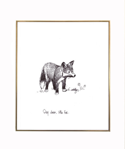 Stay Clever Little Fox. 8x10 fine art paper print, black and bright white