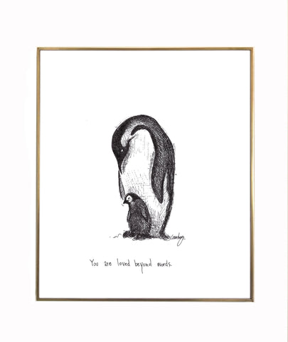 Penguins "You are loved beyond words." 8x10 black and white archival quality fine art paper print