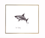 Shark "Live Fearlessly" 8x10 archival quality fine art paper print, black and bright white with light texture.