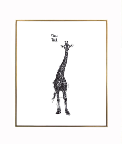 Giraffe "Stand TALL." 8x10 archival quality fine art paper print, black and white with light texture.