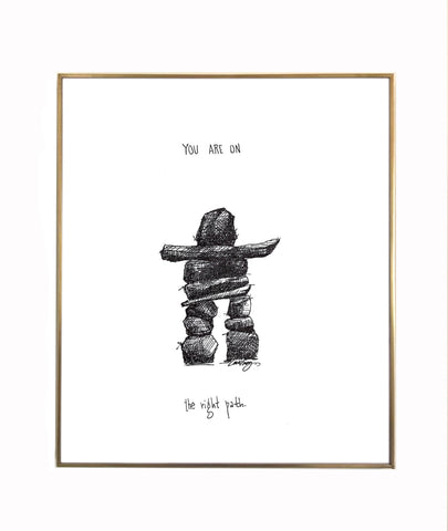 Inukshuk "You are on the right path." 8x10 archival quality fine art paper print, black and bright white with light texture.