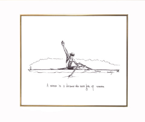 Rower Single Scull "A winner is a dreamer who never gives up." 8x10 archival quality fine art paper print, black and bright white.