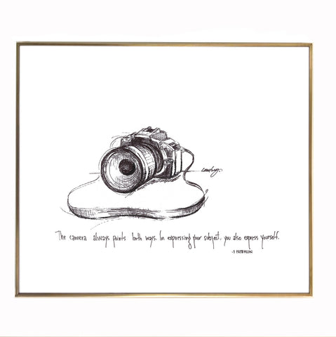 Camera "The camera points both ways. In expressing your subject, you also express yourself." 8x10 archival quality fine art paper print.