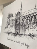 Notre Dame "A wounded heart can accomplish great things." 8x10 archival quality fine art paper print, black and white.