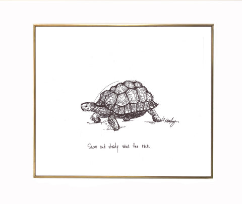 Tortoise "Slow and steady wins the race" 8x10 archival quality fine art paper print, black and white