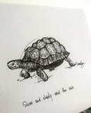 Tortoise "Slow and steady wins the race" 8x10 archival quality fine art paper print, black and white