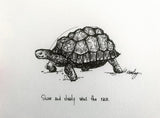 Tortoise "Slow and steady wins the race" 8x10 archival quality fine art paper print, black and white